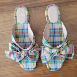 J. Crew Madras Plaid Bow Slide Sandals